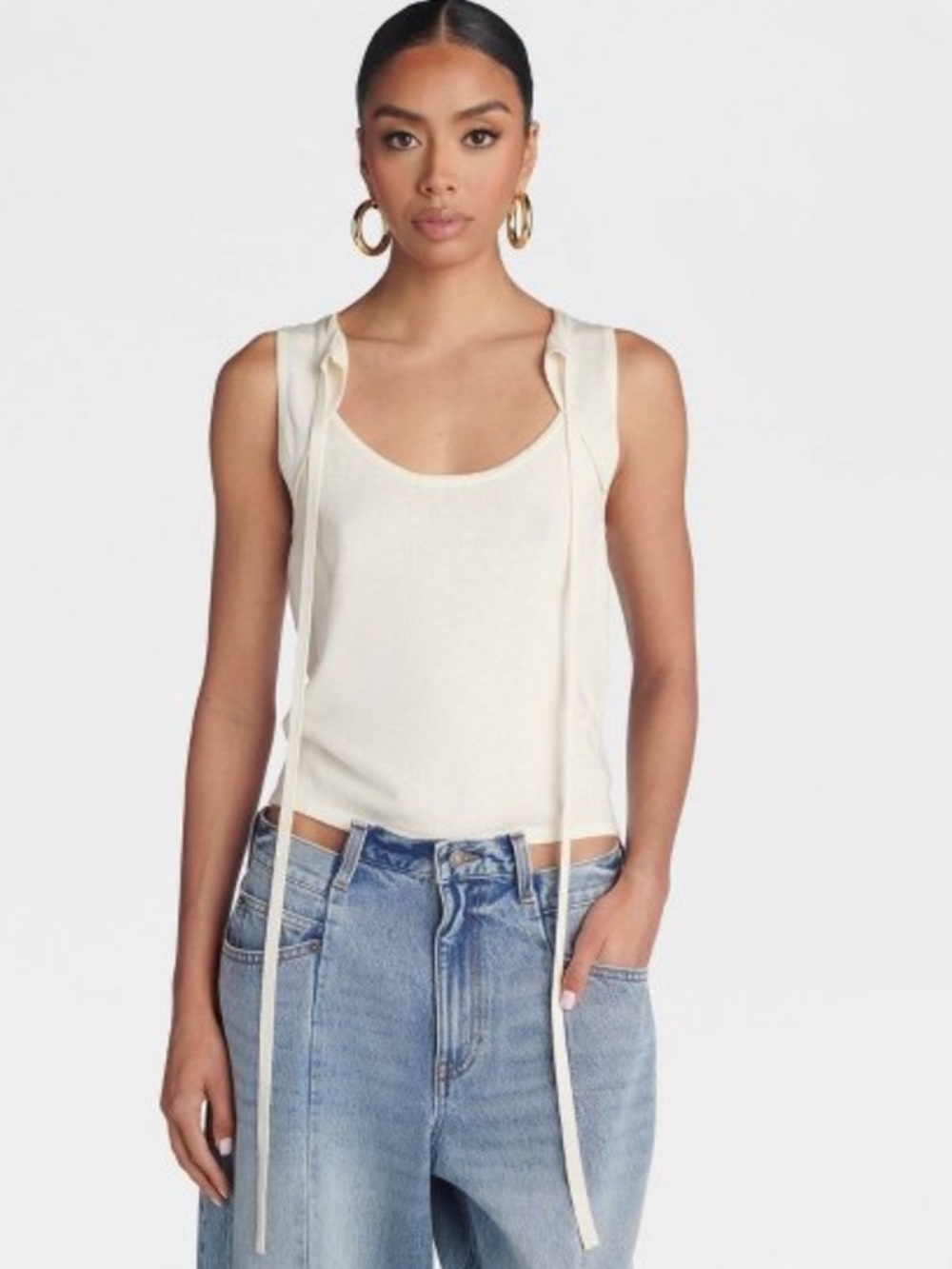 KBB by KAHLANA. Women's The Tie-Front  Tank Top Cream Sz S NWT